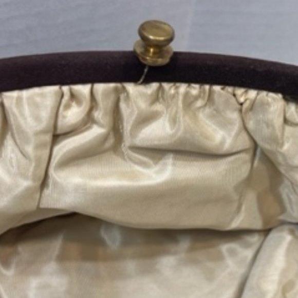 VTG 1950's Rich Dark Brown Evening Clutch Kiss Lock Latch Handbag 10x5.5" - Picture 6 of 10